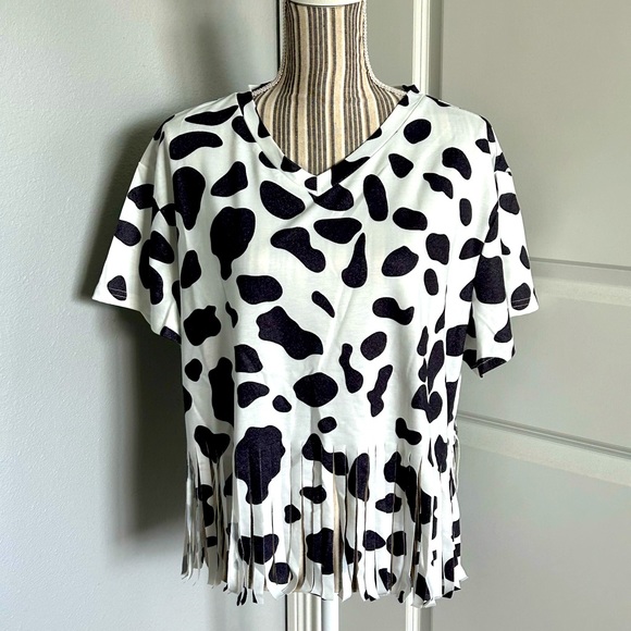 Cow Print Fringe Shirt | Western - Picture 1 of 4